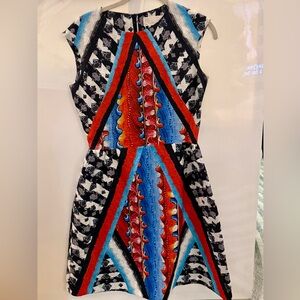 Peter Pilotto Silk Blend Red and Blue Geometric Dress